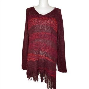 Women’s Indigo Maroon Asymmetrical Fringe Sweater in XL